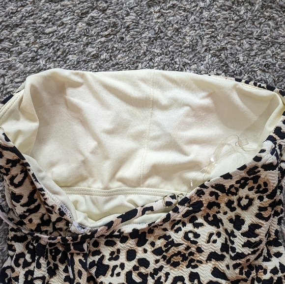 Ibiza black tan cheetah leopard print one shoulder one piece swimsuit L - Picture 10 of 11